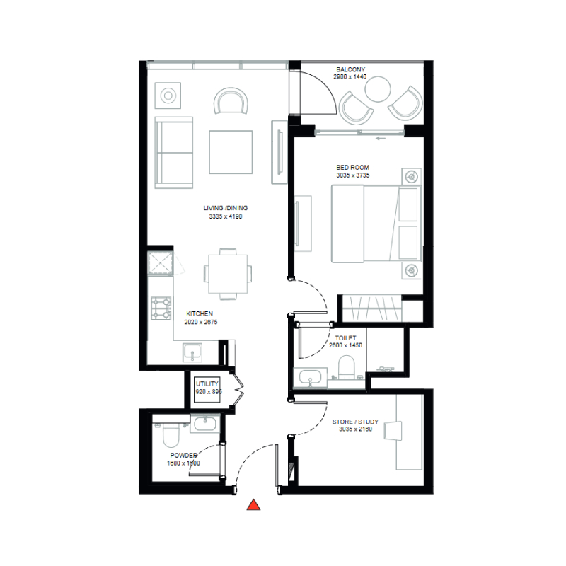 1,5 bedroom plan