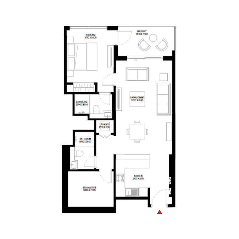 1,5 bedroom plan