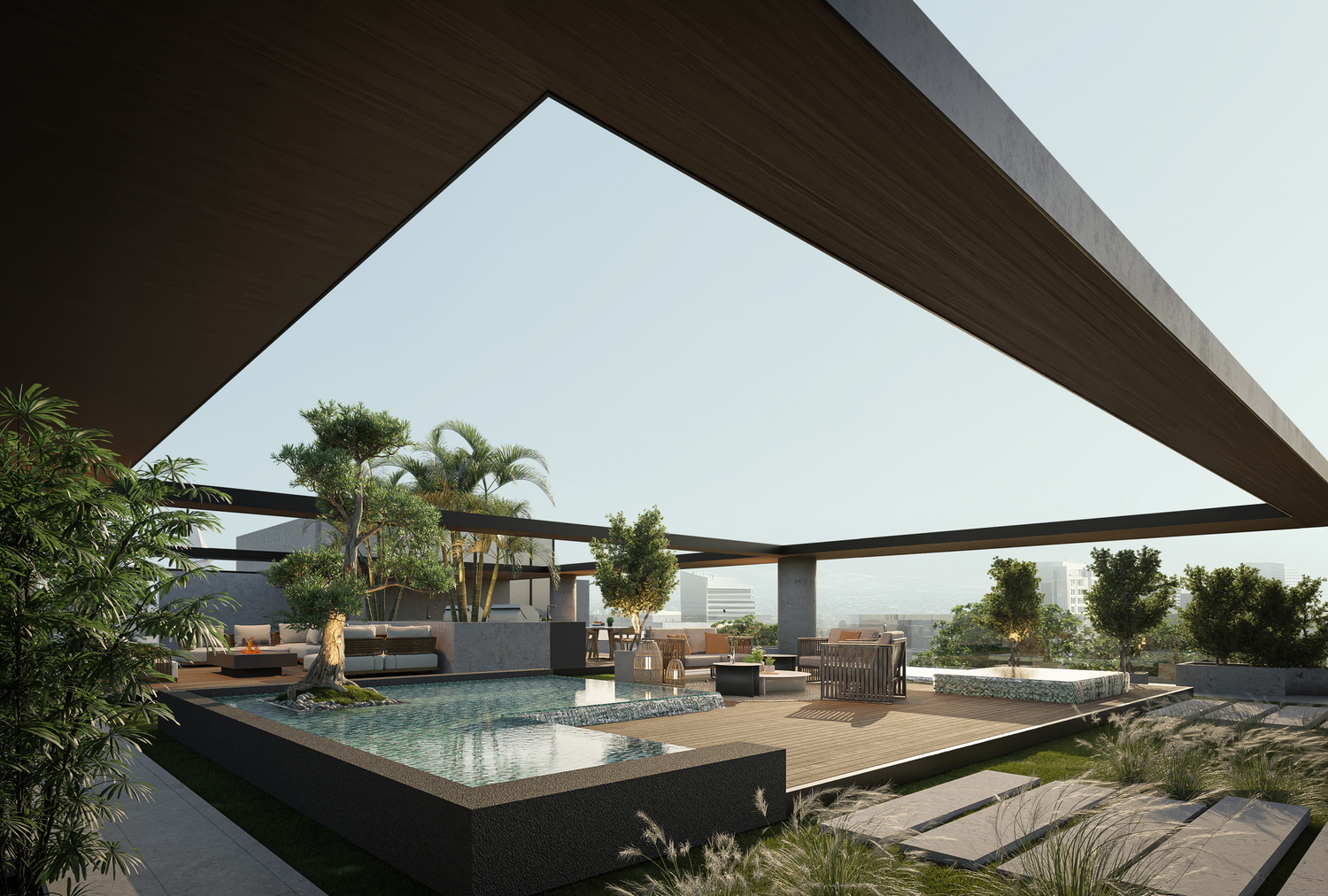 Calming retreat with water embellishment relaxation space with a bonfire amenity image