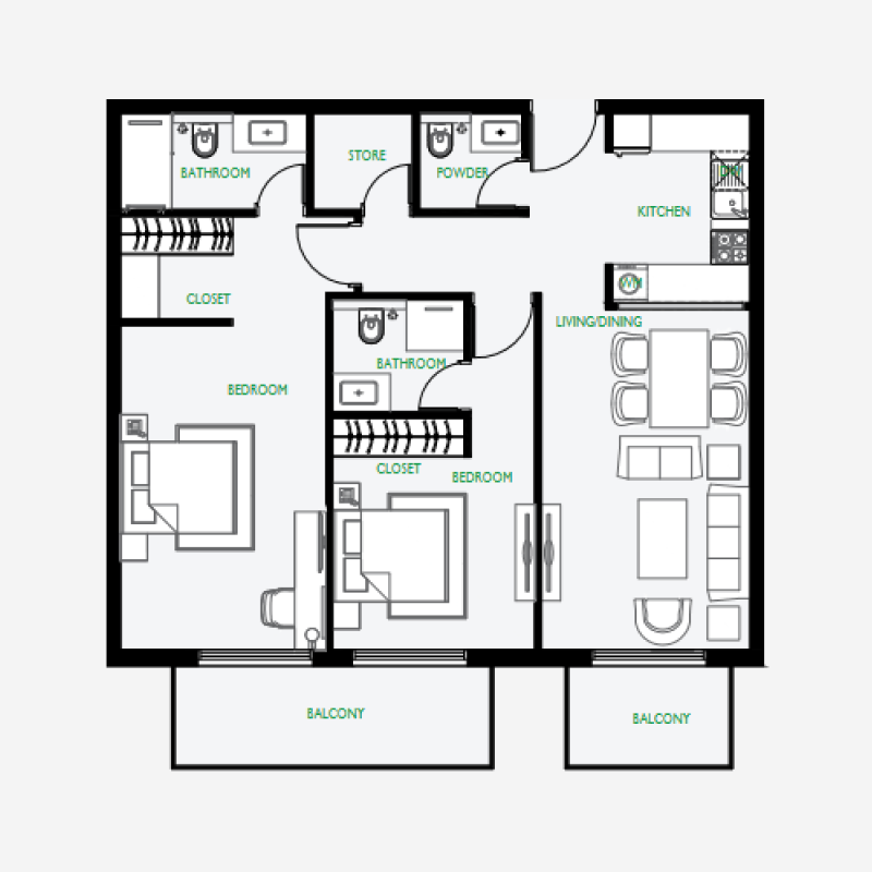 2 bedroom plan