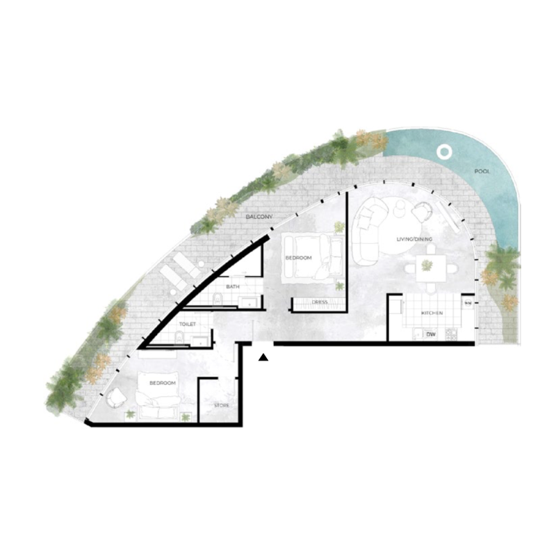 2 bedroom + Pool plan