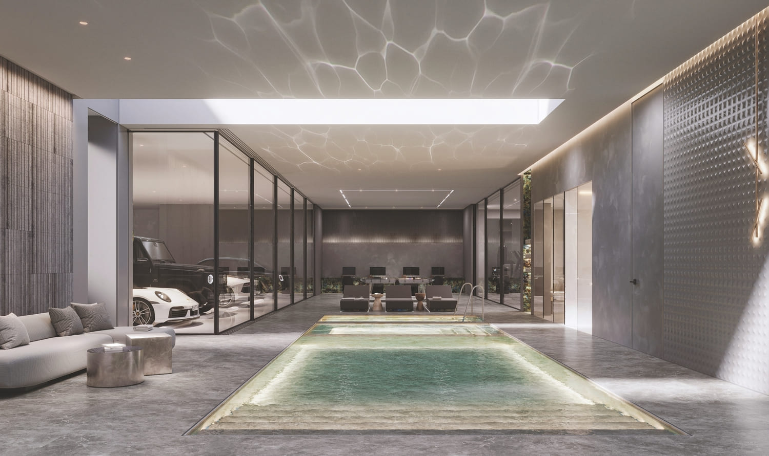 Pool and pool spa with hot and cold plunges, with recessed covers amenity image