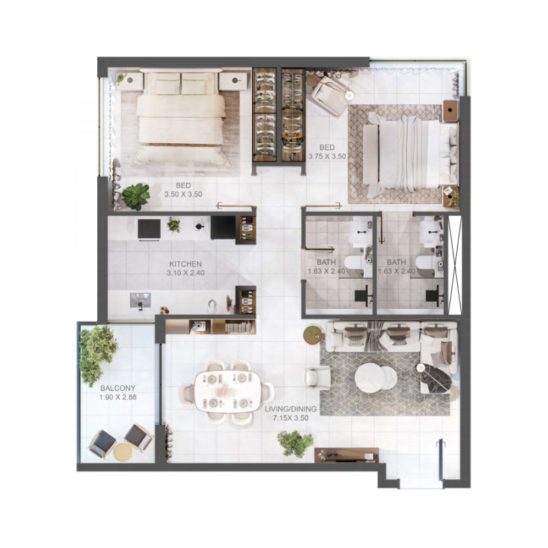 2 bedroom plan