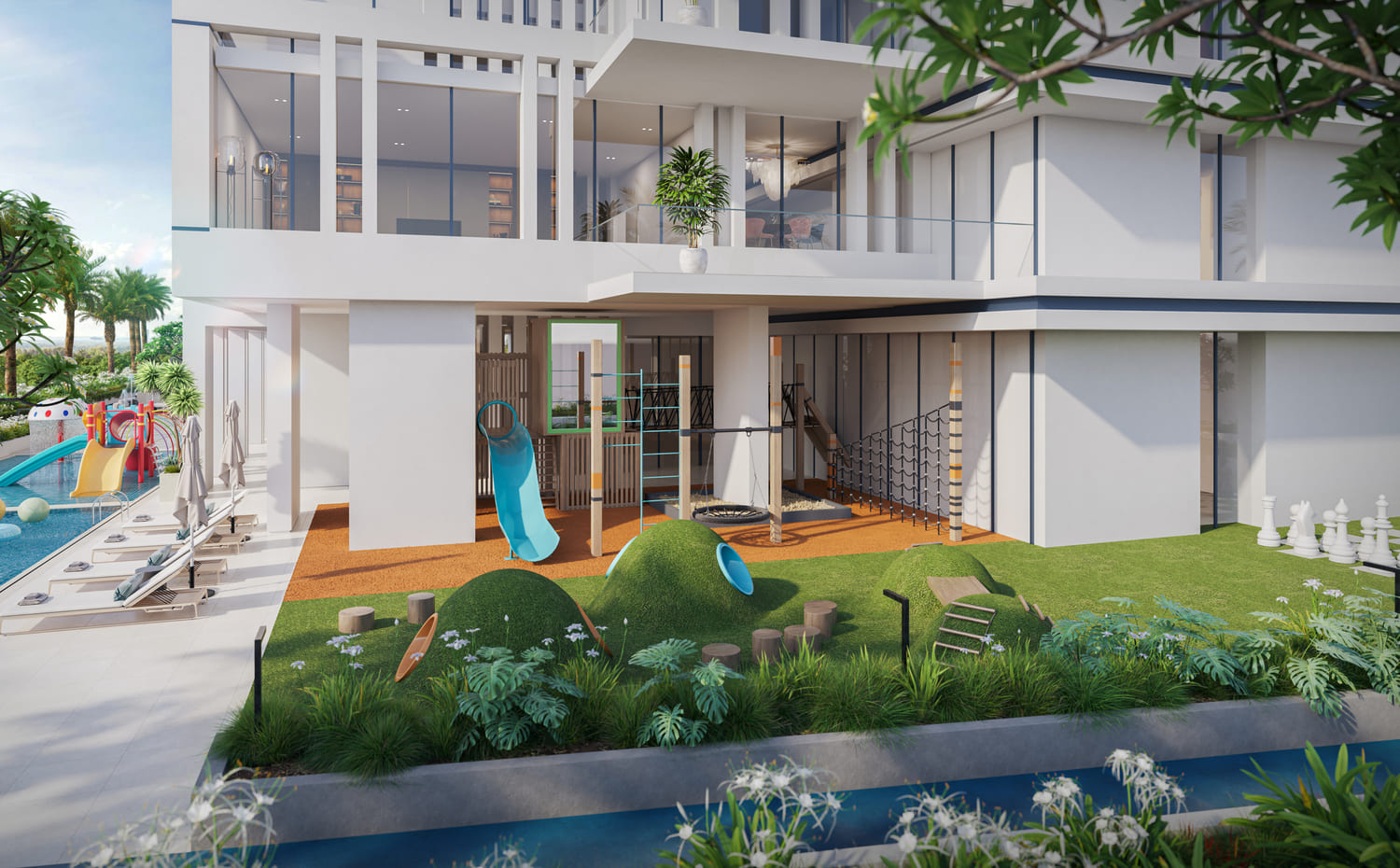 Outdoor Kids Play Area With Pool amenity image