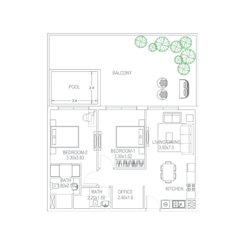 2 bedroom plan