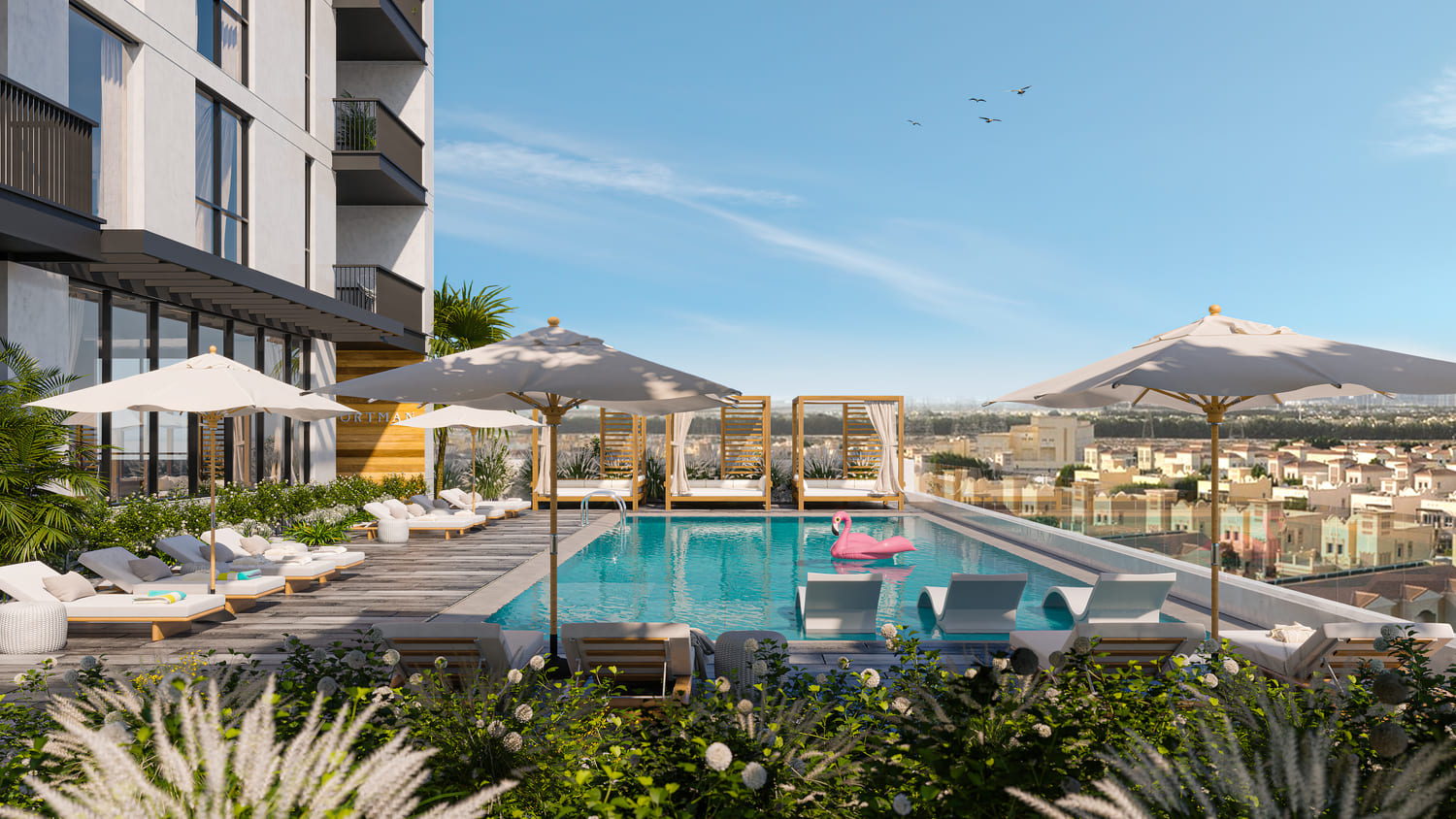 LEISURE & LAP POOL WITH BAJA SHELF, CABANAS & SUN LOUNGERS amenity image